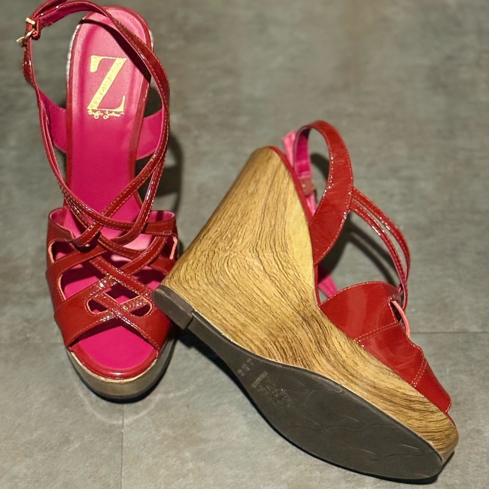 Red Wedge Sandals for Women - Size 8